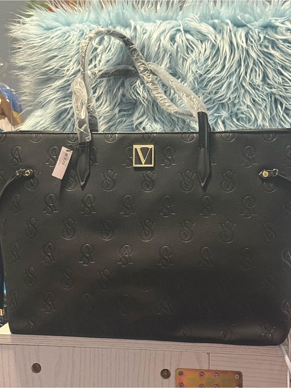 Victoria's Secret Black Tote with Gold V Emblem